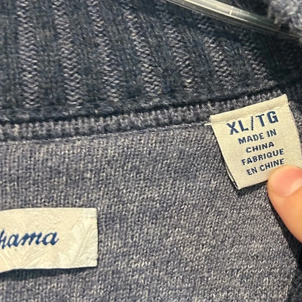 Tommy Bahama Mens XL Navy Blue Textured Geometric Quarter Zip Sweater 193-T42302